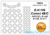 Mask 1/144 for DH.106 Comet B/C (with side windows on fuselage) and wheels masks, for Amodel kit
