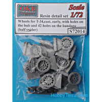 Wheels set 1/72 for T-34, cast, early, with holes on the hub and 42 holes on the bandage
