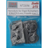 Sprockets 1/72 for Tiger II, Jagtiger, E50, E75, Lowe, 9 cogs, type 1 (8 per set)