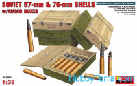 Soviet 57-mm & 76-mm shells with ammo boxes