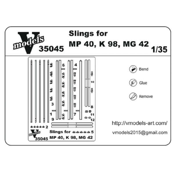 Vmodels 35045 Photo-etched Slings for MP 40 K 98 1/35 scale MG 42