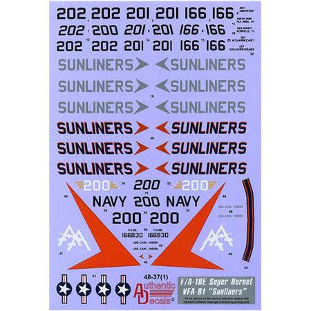   Decal for Modern US NAVY F/A-18E Super Hornet VFA-81 “Sunliners”