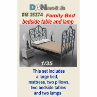 Material for dioramas: Family bed, bedside table and lamp
