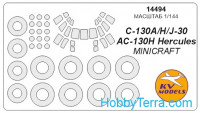 Mask 1/144 for C-130 A/H/J-30/AC-130H Hercules and wheels masks, for Mini Craft kit