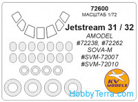 Mask 1/72 for JetStream 31/32 and wheels masks, for Amodel kit
