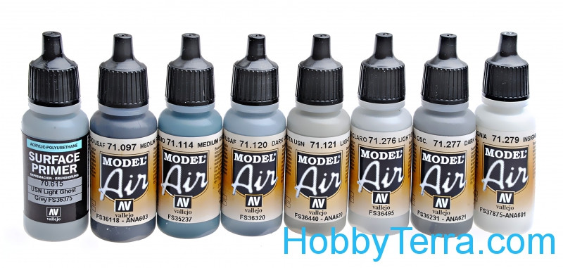 Acrylic colors set for Airbrush Vallejo Model Air USN Set 71155 US Navy &  USMC Colors from 70's to p