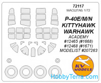 Mask 1/72 for P-40 E/M/N Warhawk and wheels masks, for Academy kit