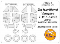 Mask 1/72 for De Havilland Vampire T.11/J-28C (Double sided) + wheels masks, for Airfix kits